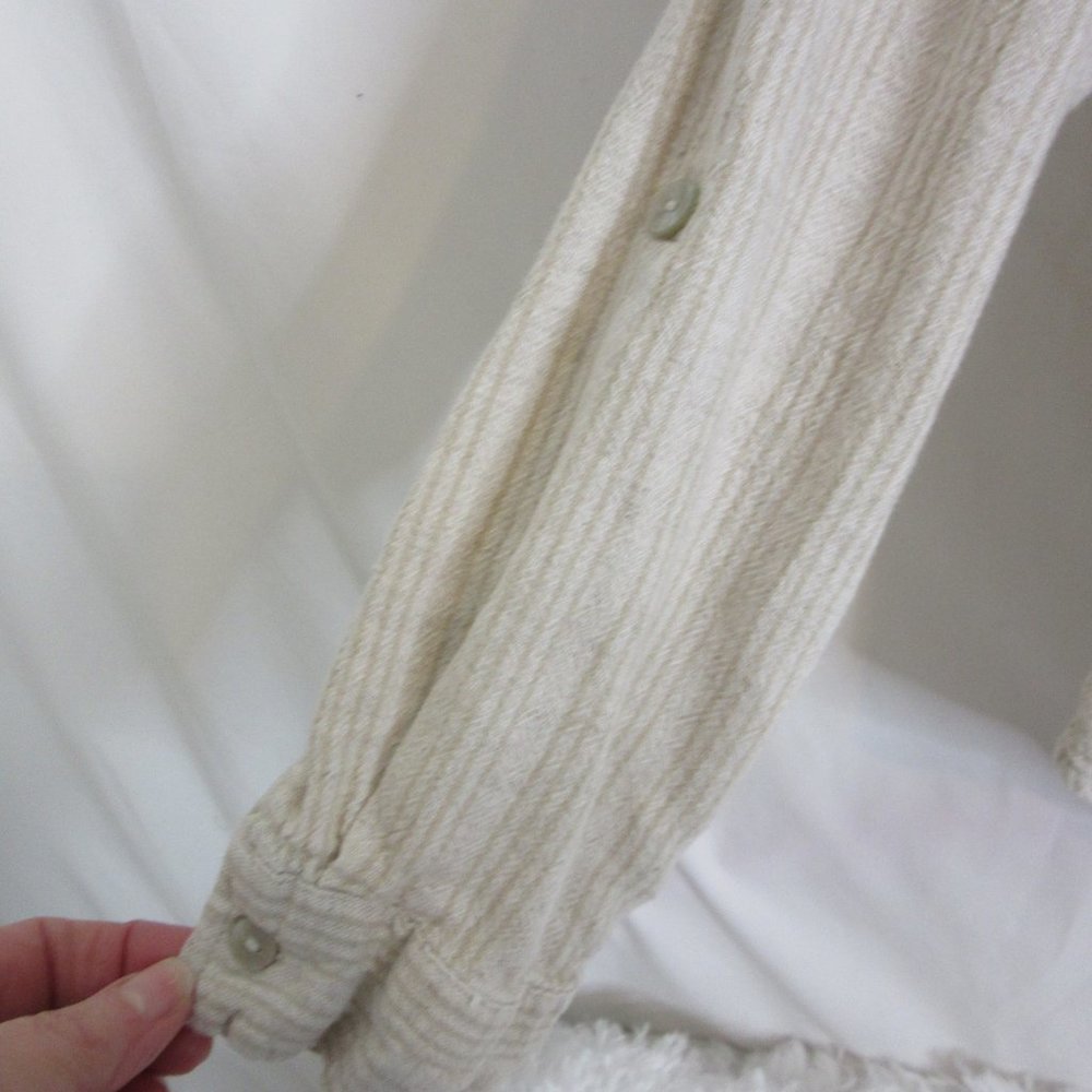 Orvis Long Sleeve Button Down Cream Striped Linen Blend Shirt Size Small - Picture 7 of 10
